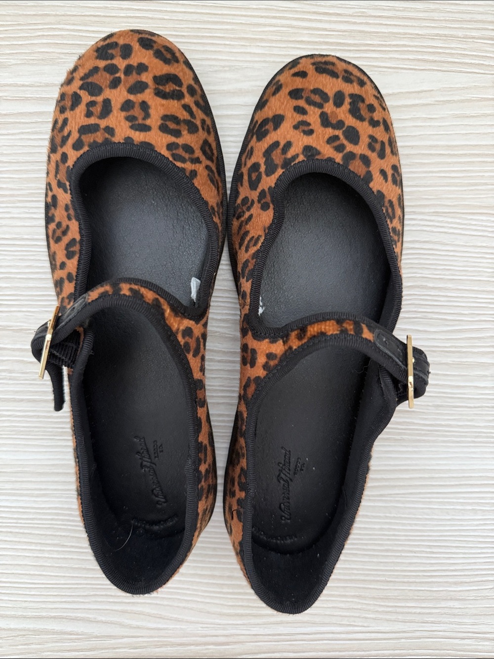 Leopard Print Mary Jane Flats - Brown/Black
